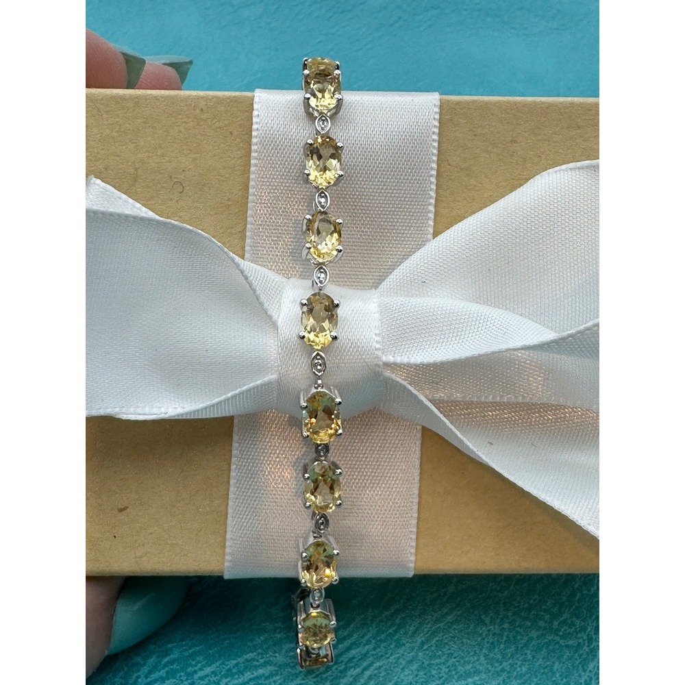 Sterling Silver Citrine Tennis Bracelet 10ctw Oval Cut 925 Yellow Gemstone